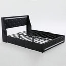 Wingback Upholstered Bed Frame With LED Lights, Charging Station
