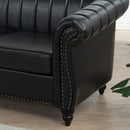 83.46" Black PU Rolled Arm Chesterfield Three Seater Sofa.
