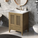 24" Bathroom Vanity with Ceramic Basin, Rattan Bathroom Storage Cabinet with Two Doors and Drawer, Solid Frame, Natural