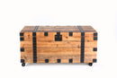 Trunk Table With Four Wheel Large Capacity Storage Coffee Table - Natural / Black by Unique Piece Furniture
