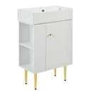21.6" white Bathroom vanity, Combo Cabinet, Bathroom Storage Cabinet, Single Ceramic Vessel Sink, Left side storage