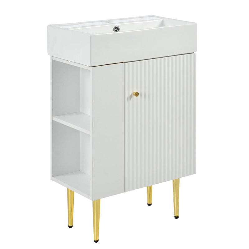 21.6" white Bathroom vanity, Combo Cabinet, Bathroom Storage Cabinet, Single Ceramic Vessel Sink, Left side storage