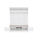 Hall Tree With Bench And Shoe Storage, 5 In 1 Entryway Organizer Cabinet With Coat Rack, 4 Shoe Cubbies & 7 Hooks - White