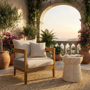 Porto Outdoor Club Chair and Concrete Travertine Side Table, Teak+Beige