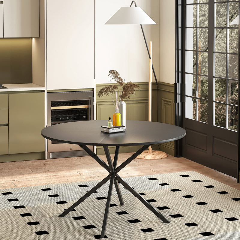 47.24" Modern Cross Leg Round Dining Table, Black Top Occasional Table, Two Piece Removable Top, Matte Finish Iron Legs