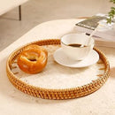 Round Rattan Tray with Mother of Pearl Inlay & Wooden Base - Decorative Wicker Serving Tray for Coffee/Bread/Fruits, Food Storage & Display - Multipurpose Home Decor (M,Fish Scales) by CozyNest Decor