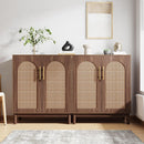 Sideboard Buffet Cabinet With Handwoven Rattan Doors (Set of 2) - Dark Brown by HouseOfZazla