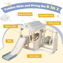 6 in 1 Toddler Slide and Swing Set, Kids Playground Climber Slide Playset with Fairy House, Freestanding Slide for Babies