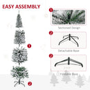 HOMCOM 7.5' Tall Unlit Snow-Flocked Slim Artificial Christmas Tree