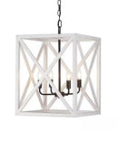 Alsy 16"W 4-Light Distressed White Caged Large Pendant Chandelier Light Fixture, French Country Style by LampsUSA