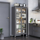65' Kitchen Pantry Storage Cabinet, 6 Tier Metal Display Storage Cabinet with Transparent Door, Adjustable Shelves & Wheels, Food Pantries Cabinets, for Kitchen, Living Room and Dining Room, Gray