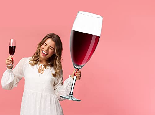 Worlds Largest Giant Wine Glass - Huge 32 Inches, 3.7 Gallons, Mega Pint, Huge Stemware, Clear Decorative Hand Blown Glassware, Large Novelty Stemware/Champagne Magnum Chiller, Oversized XL Goblet