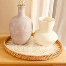 Round Rattan Tray with Mother of Pearl Inlay & Wooden Base - Decorative Wicker Serving Tray for Coffee/Bread/Fruits, Food Storage & Display - Multipurpose Home Decor (M,Fish Scales) by CozyNest Decor