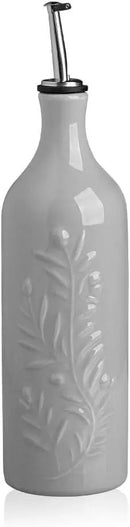 Sweejar Large Olive Oil Dispenser Bottle with Spout, 24 Oz Ceramic Oil Dispenser for Kitchen, Relief Opaque Oil Cruet, Oil Container for Cooking, EVOO, Avocado Oil, Vinegar, Pack of 1(Gray) by CozyNest Decor