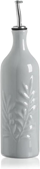 Sweejar Large Ceramic Olive Oil Dispenser Bottle, 24 Oz Relief Opaque Oil Cruet Protects Oil To Reduce Oxidation, Storage Vinegar, Soy Sauce, Coffee Syrup, Liquids, Set of 1 (Gray) by CozyNest Decor