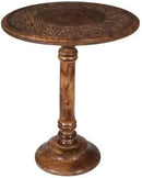 Lightnpro Hand Carved Solid Mango Wood Round Pillar Accent Table - 18" × 22" Rustic Farmhouse Side End Table | VintageRustic Boho Nightstand for Living Room, Bedroom & Entryway by CozyNest Decor