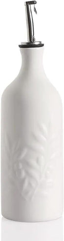 Sweejar Ceramic Olive Oil Dispenser Bottle, 20 Oz Relief Opaque Oil Cruet Protects Oil To Reduce Oxidation, Suitable for Storage Oil, Vinegar, Soy Sauce, Coffee Syrup, Liquids, Pack of 1 (White) by CozyNest Decor