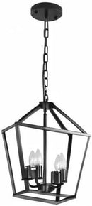 4-Light Lantern Pendant Light,Modern Industrial Black Cage Farmhouse Chandelier for Kitchen Island,12'' Rustic Metal Hanging Lighting Fixture for Dining Room Bedroom Foyer Entry Porch by CozyNest Decor