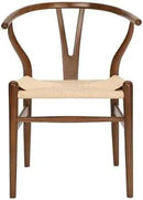 Wishbone Chair Natural Solid Wood Dining Chair/Hans Vegner Y Chair Rattan and Wood Accent Armrest Chairs Set of 1 (Ash Wood - Walnut) by CozyNest Decor