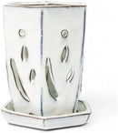 rePotme 4 x 6 inch Ceramic Orchid Pot (White Diamond) - Hexagon Orchid Pot with Holes by GreenHaven Gardens