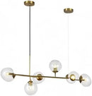 KCO Lighting 6 Light Bubble Chandelier Lighting Clear Glass Globe Chandelier Brass Gold Linear Pendant Light Mid Century Modern Pendant Light for Living Room Kitchen Island Dining Room by CozyNest Decor