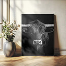 Texas Longhorn Wall Art Canvas Print – Monochrome Horned