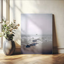 Moody Seascape Wall Art Canvas Print – Framed Neutral Foggy