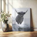 Frosty Black Highland Wall Art Canvas Print – Framed Moody