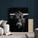 Texas Longhorn Wall Art Canvas Print – Monochrome Horned