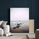 Moody Seascape Wall Art Canvas Print – Framed Neutral Foggy