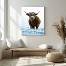 Highland Cow Wall Art Canvas Print – Framed Frosty Winter