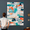 Blue Teal Abstract Canvas Wall Art, Modern Textured Painting Print, Navy Orange White Contemporary Art, Neutral Living Room Decor, Office Art by MyGreatCanvas | Canvas Wall Art Prints | Photo Prints & Wall Decor
