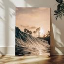 Golden Hour Ocean Wave Wall Art Canvas Print – Framed