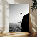 Cliff Jumping Silhouette Wall Art Canvas Print – Framed