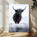 Frosty Black Highland Wall Art Canvas Print – Framed Moody