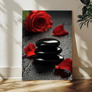 Black Lava Stone Rose Canvas | Red Rose Spa Photography by MyGreatCanvas | Canvas Wall Art Prints | Photo Prints & Wall Decor