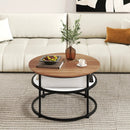 31.5 Inch Round Lift Top Coffee Table with Hidden Compartment and Side Shelves by LJGDeals