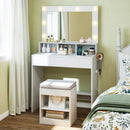 Vanity Table Set with Lighted Mirror and Cushion Stool by LJGDeals
