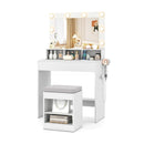 Vanity Table Set with Lighted Mirror and Cushion Stool by LJGDeals