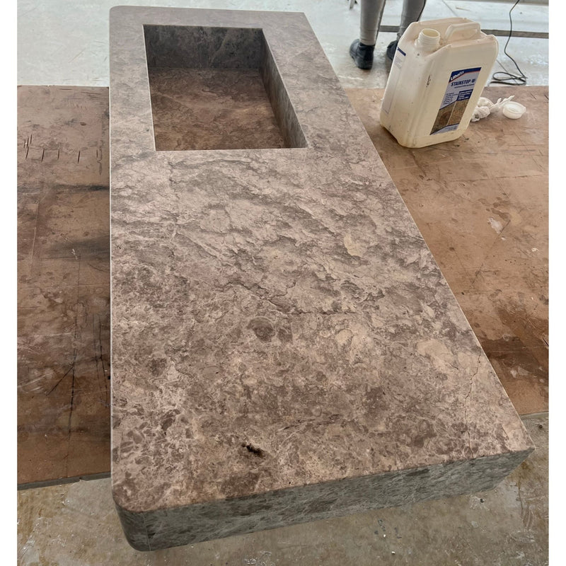 Tundra Grey Marble Handcrafted Vanity Sink - Luxury Bathroom, photo 7 of 12