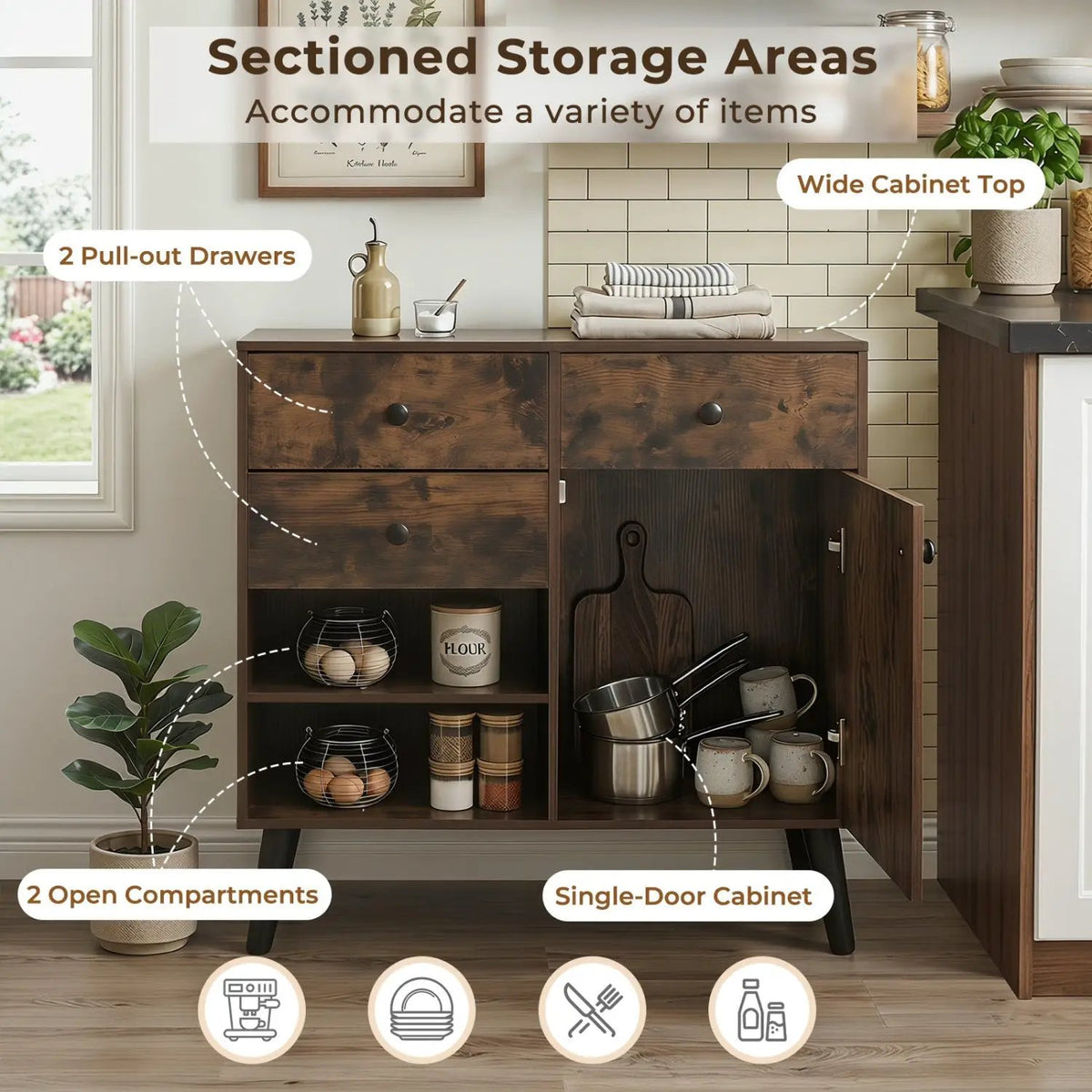31" Sideboard Cabinet with 2 Drawers and Open Shelves, photo 24 of 24