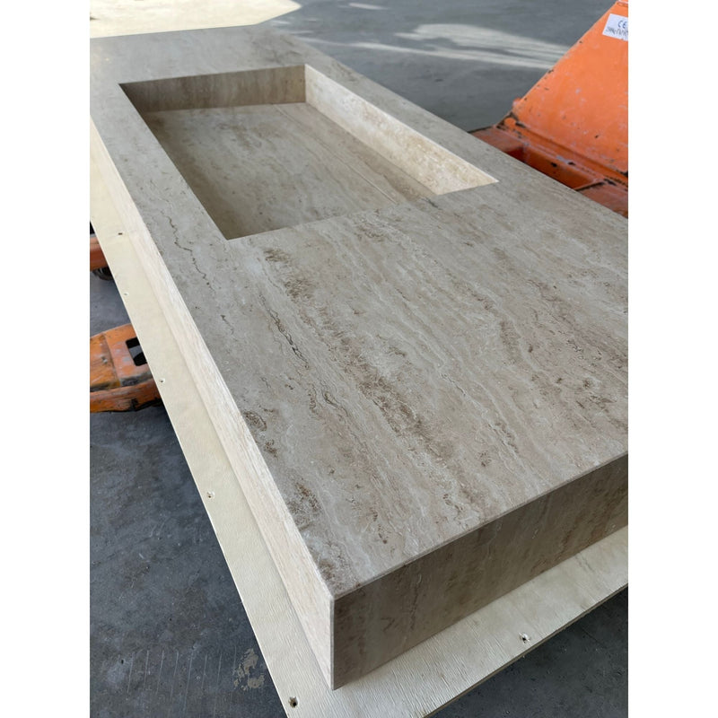 Travertine Sink Warm Beige Handcrafted Natural Stone Custom Design, photo 4 of 9
