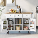 Kitchen Cart with Rubber wood Drop-Leaf Countertop ,Cabinet door internal storage racks,Kitchen Island on 5 Wheels with Storage Cabinet and 3 Drawers for Dinning Room,White by Montret