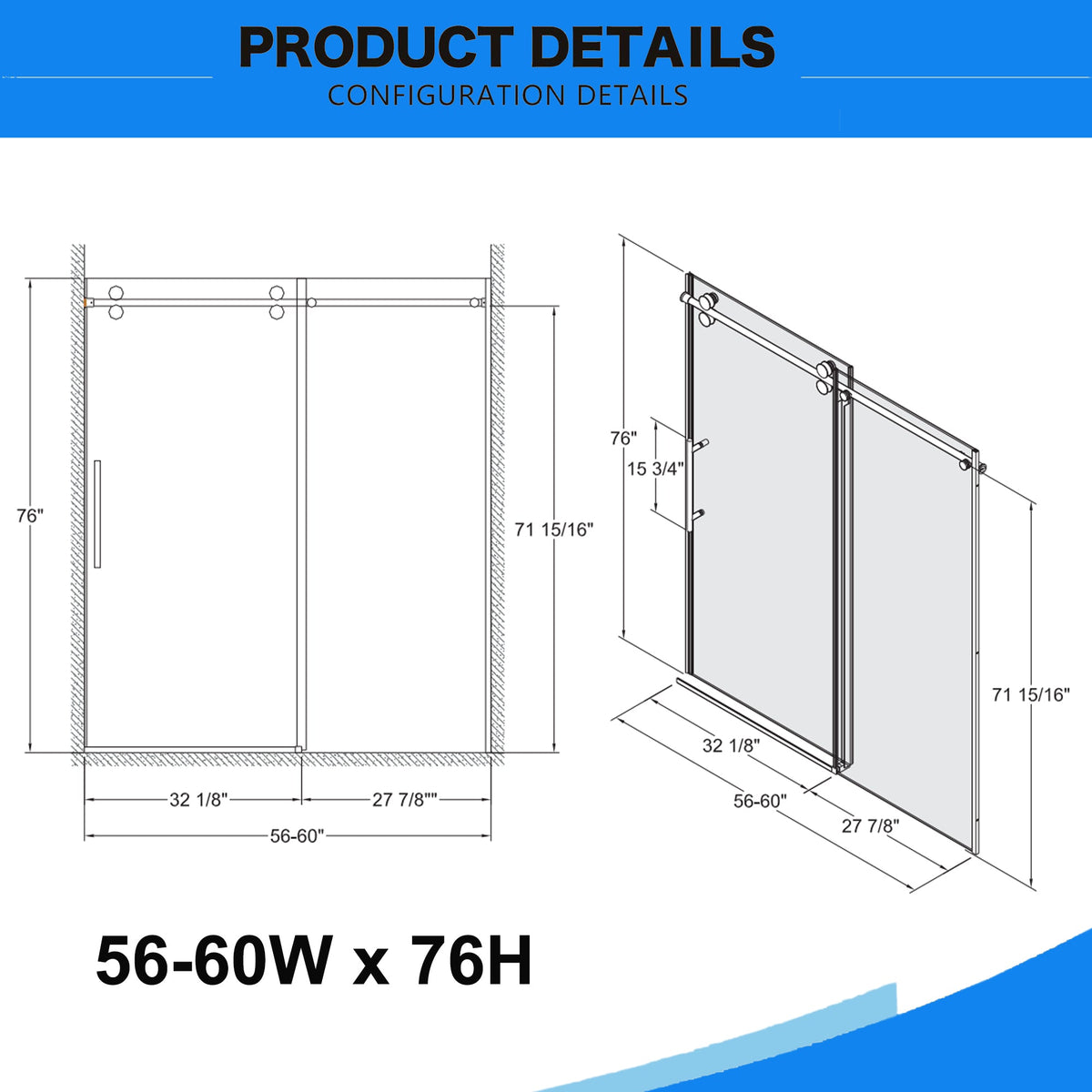 56"-60"W x 76"H Frameless Shower Door, photo 10 of 10