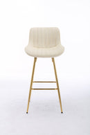 30 inch Set of 2 Bar Stools, with Chrome Footrest Velvet Fabric Counter Stool Golden Leg Simple High Bar Stool, CREAM