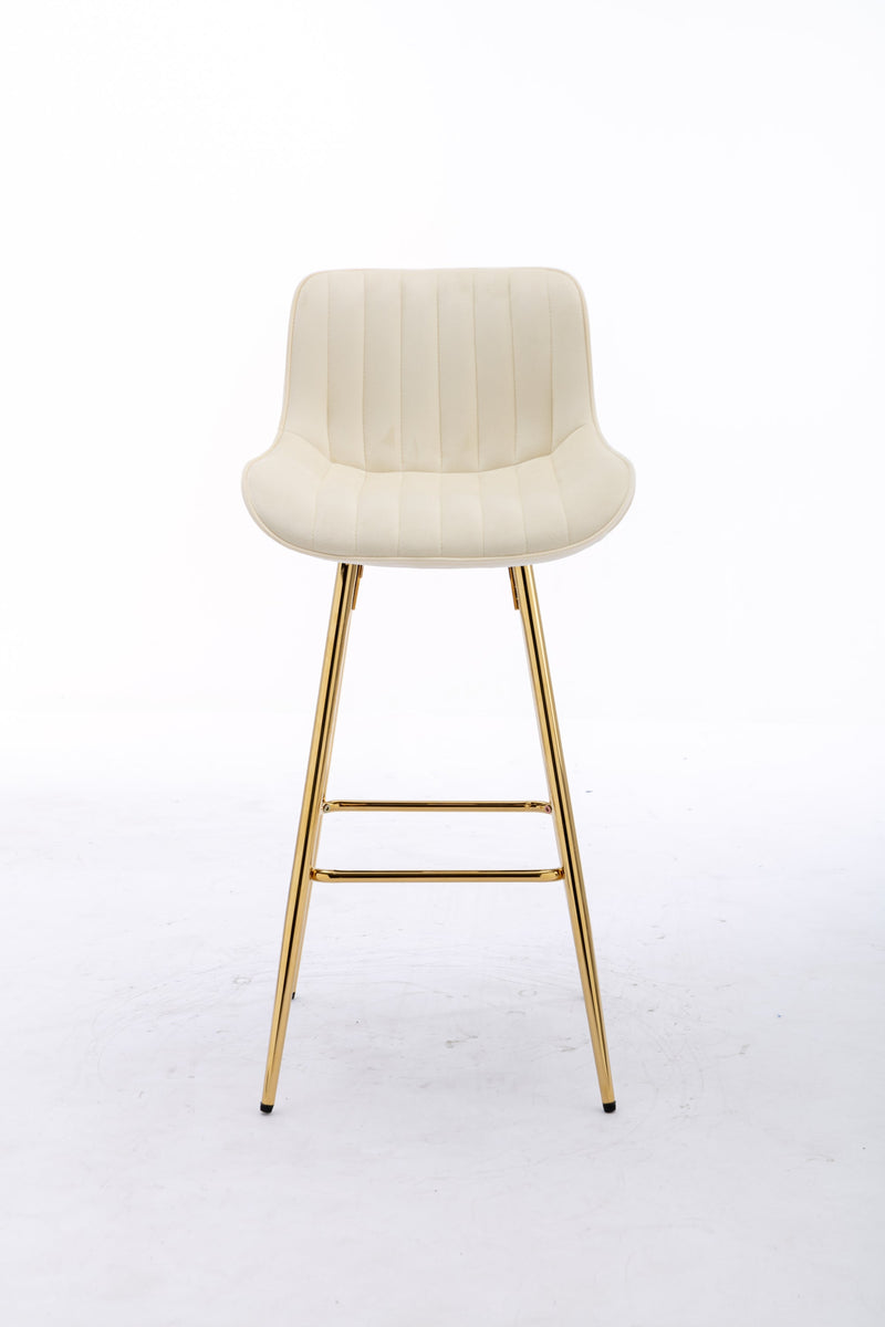 30 inch Set of 2 Bar Stools, with Chrome Footrest Velvet Fabric Counter Stool Golden Leg Simple High Bar Stool, CREAM