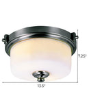 13"W 2-Light Brushed Nickel with White Frosted Glass Shade Flush Mount Light Fixture