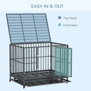 43" Heavy Duty Dog Crate Metal Cage Kennel with Lockable Wheels, Double Door and Removable Tray, Grey