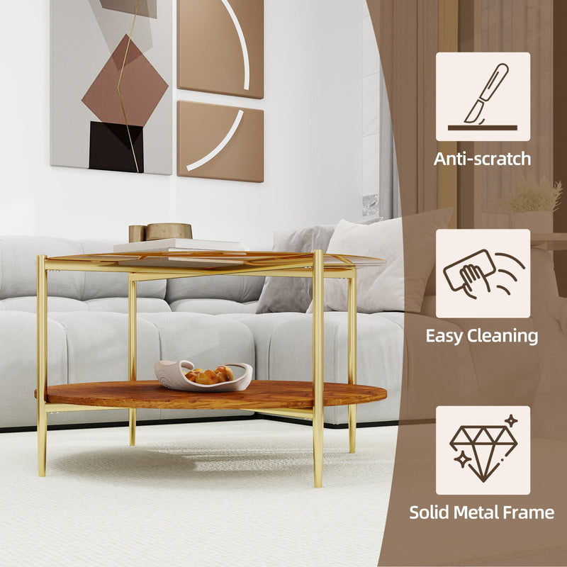Luxurious Round Coffee Table with Gold-Tinted Tempered Glass Top, photo 8 of 10