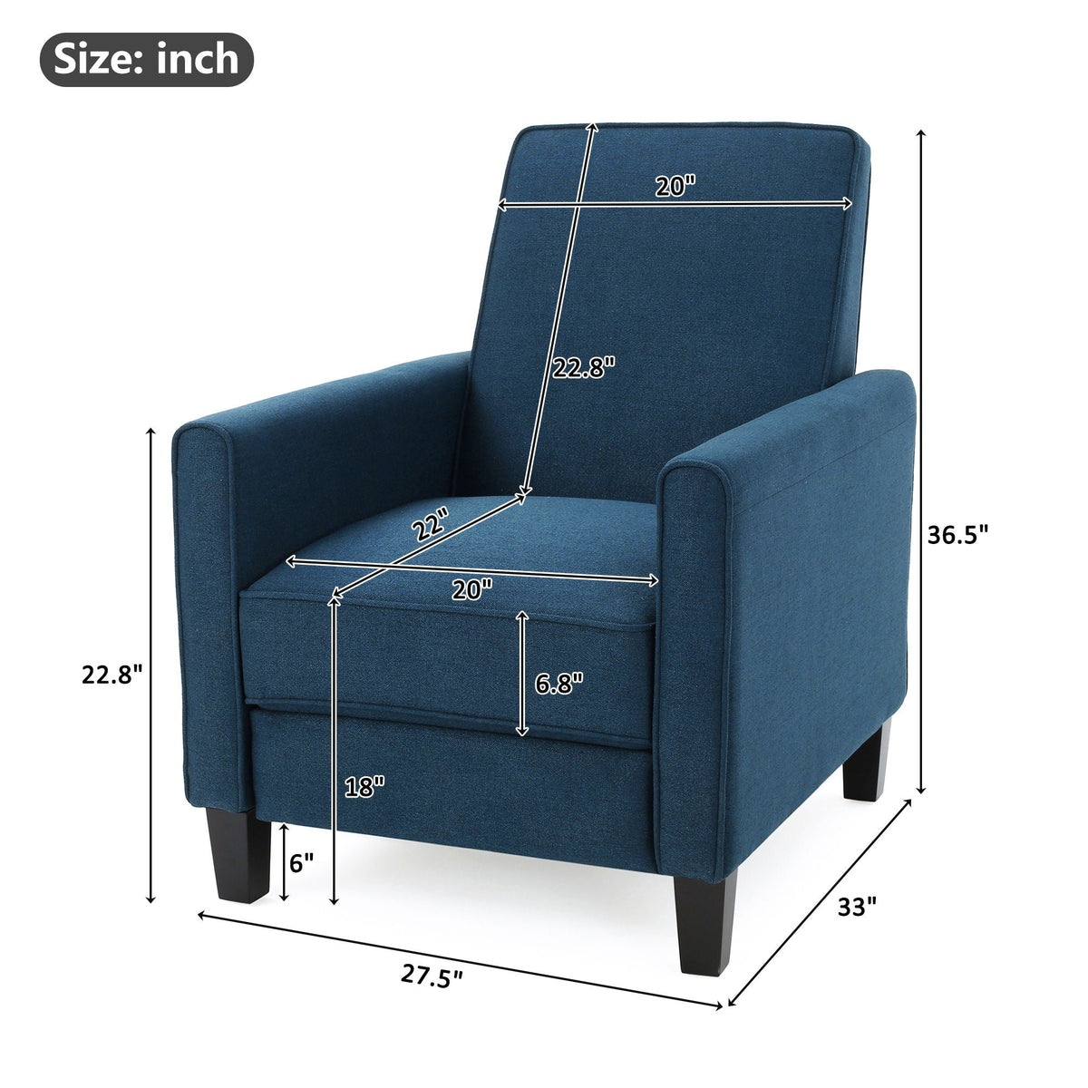 Upholstered Push Back Recliner Chair For Living Room, photo 26 of 40